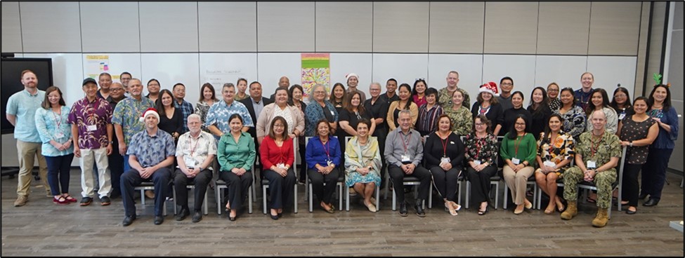 A group photo of the ASPR's Recovery Staff, Guam's governor, and members of Guam's Health and Social Services Workforce Development Collaborative 