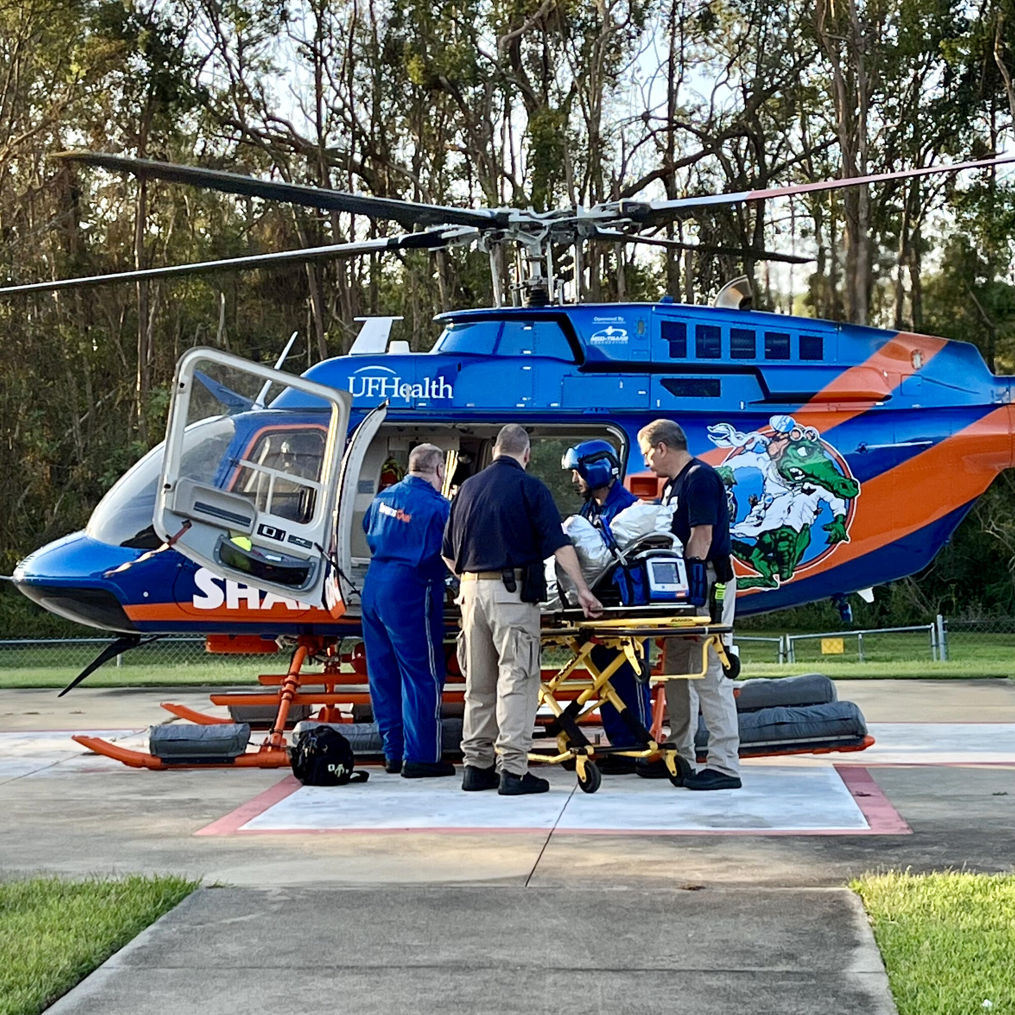 Patient loaded on helicopter